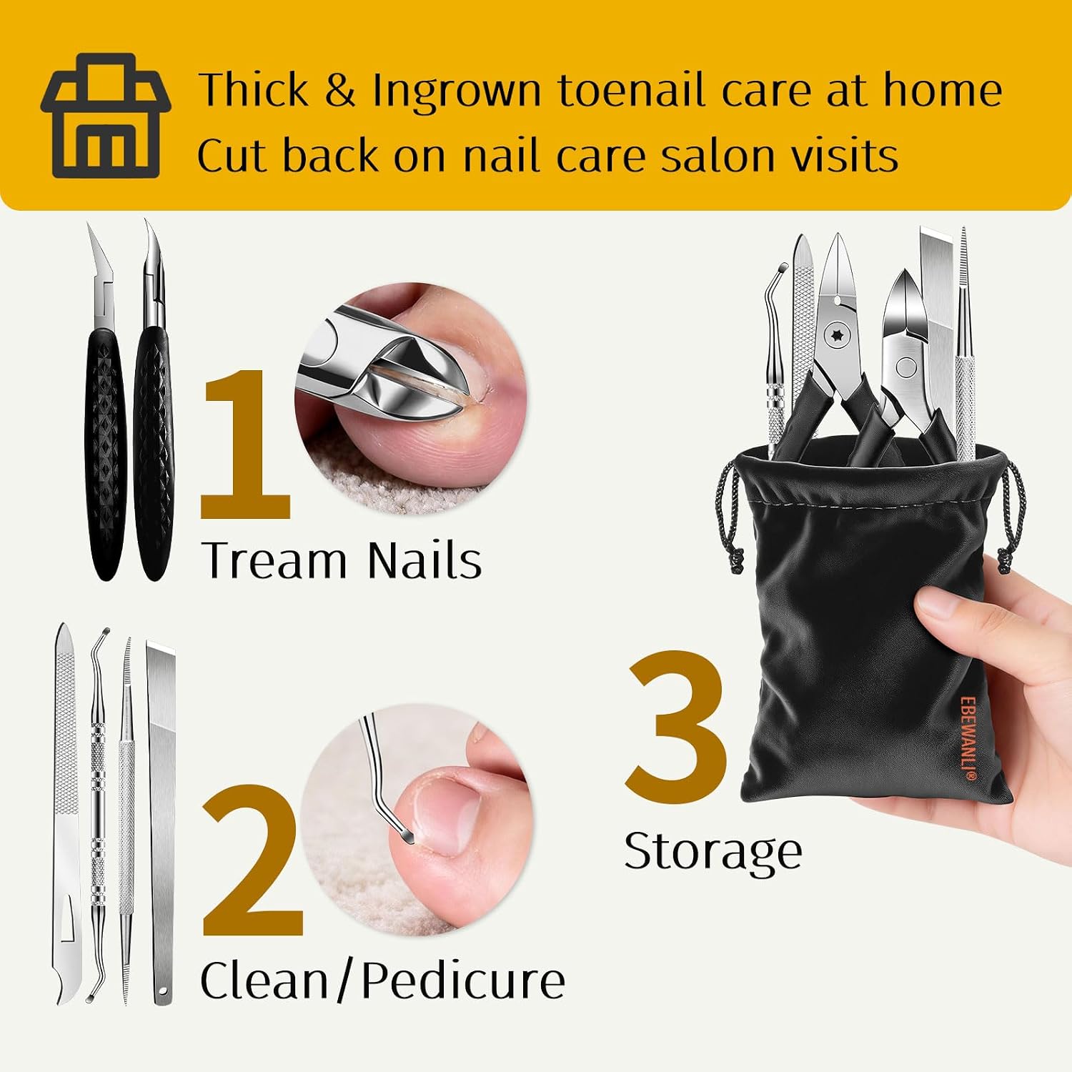 EBEWANLI Ingrown Toenail Removal Kit, 7-Piece Pedicure Tool Set image 2