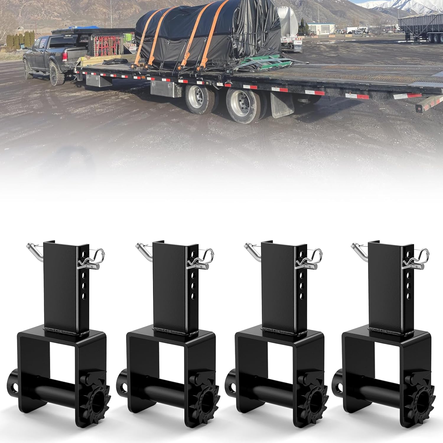 Upgraded Trailer Stake Pocket Winch 4PCS, Stake Pocket for 4" Ratchet Tie Down Straps 16200 LBS Capacity and 5400 LBS Load Limit for Flatbed Trailer Trucks Winches Flatbed Equipment Accessories