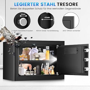 [Upgraded] 25L Safe Fireproof for Home Digital Safe with Replacement Key Removable Shelf and Alarm System Small Safes with Combination Lock for Cash Important Documents