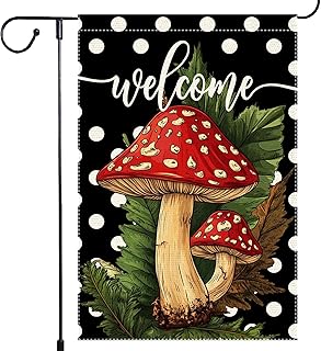 Welcome Spring Summer Garden Flag Polka Dots mushrooms Garen Flags 12x18 inch Double Sided Vertical Burlap Outdoor Lawn Patio Rustic Farmhouse Decor
