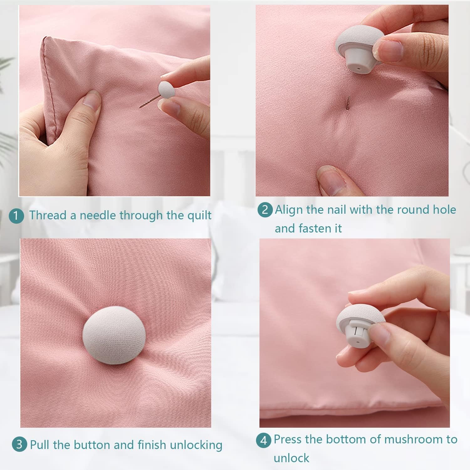 OLWICK® Mushroom Shape Duvet Clips, Non-Slip Cover Fixator, Comforter Quilt Holder with One-Key Unlock for Blanket Bed Sheet Curtain Socks Mattress Covers 2