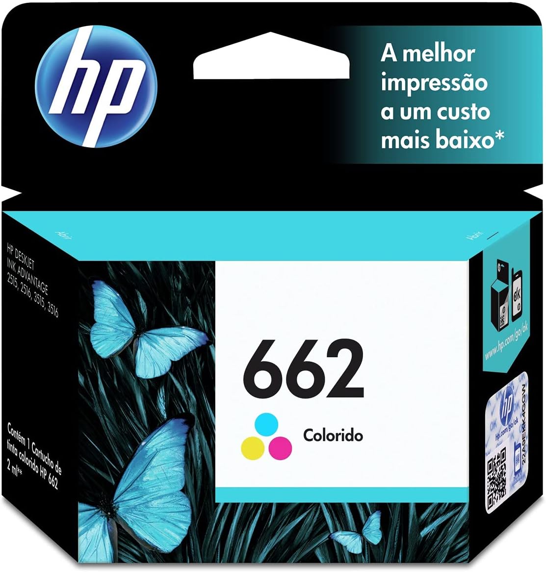 Cartucho HP 662 Colorido Original (CZ104AB) Para Impressora DeskJet 2516, 3516, 3546, 2546,1516, 4646, 2646
