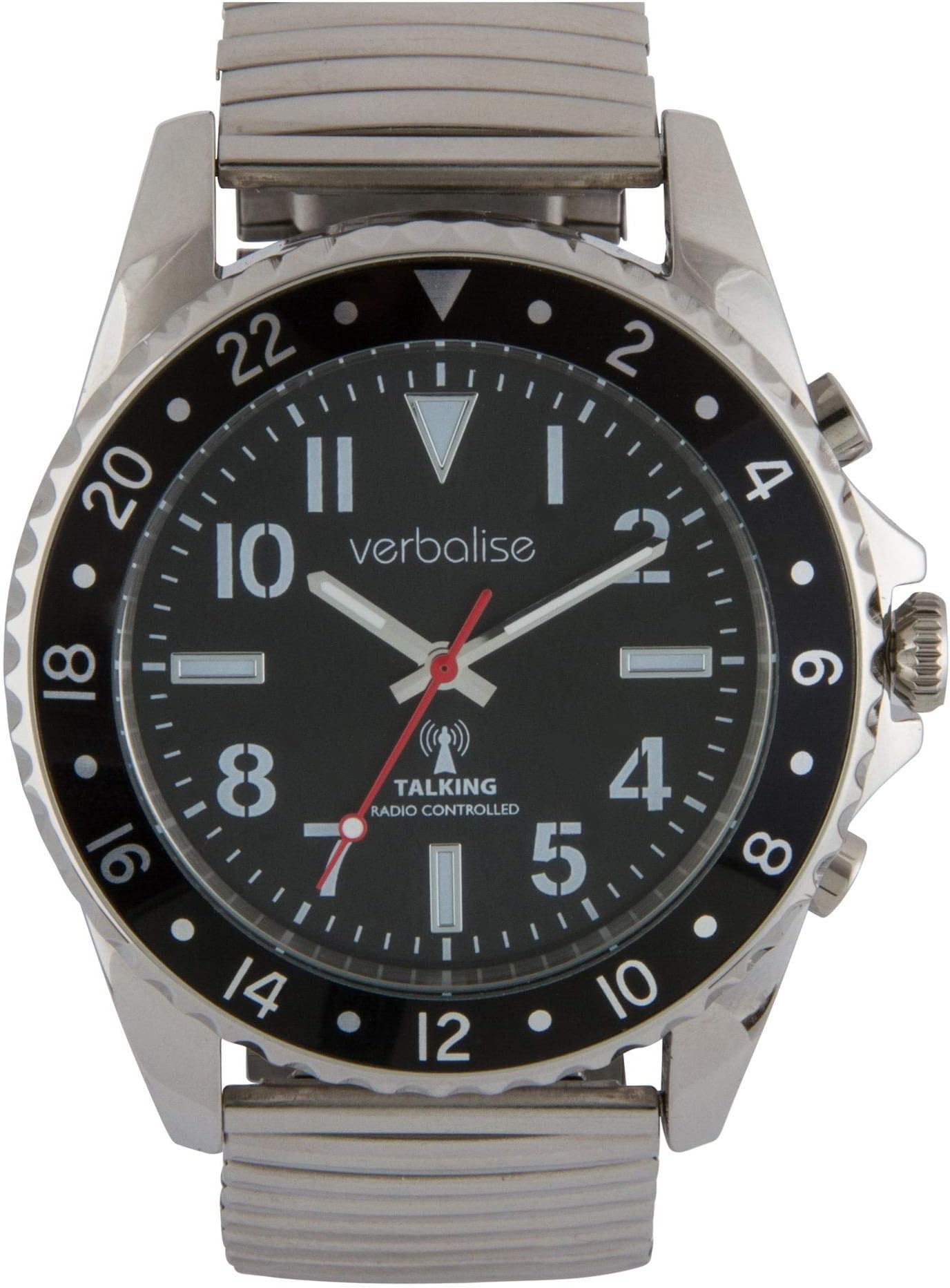 Verbalise Men's Deluxe Range Global Radio Controlled Talking Watch with Expanding Strap, Silver