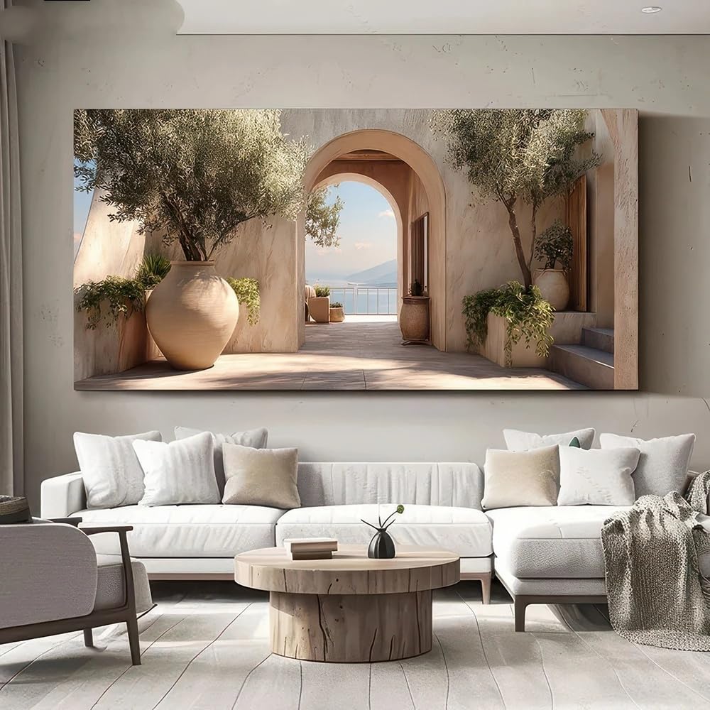 Gosrd Frameless Wall Arts Olive Tree Seascape Canvas Prints Painting For Modern Home Decor Archway Art(30X60cm)
