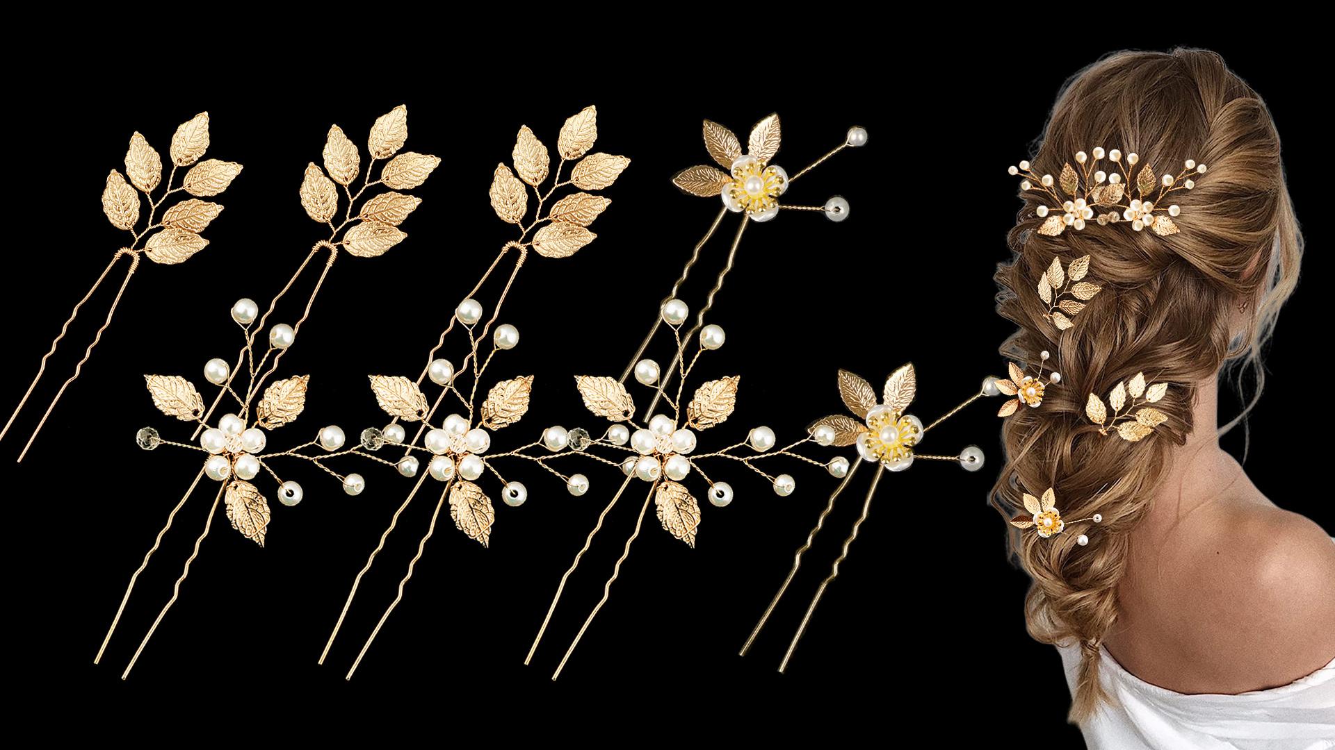 Amazon.com : 8PCS Gold Leaf Wedding Hair Pins Bridal Headpiece