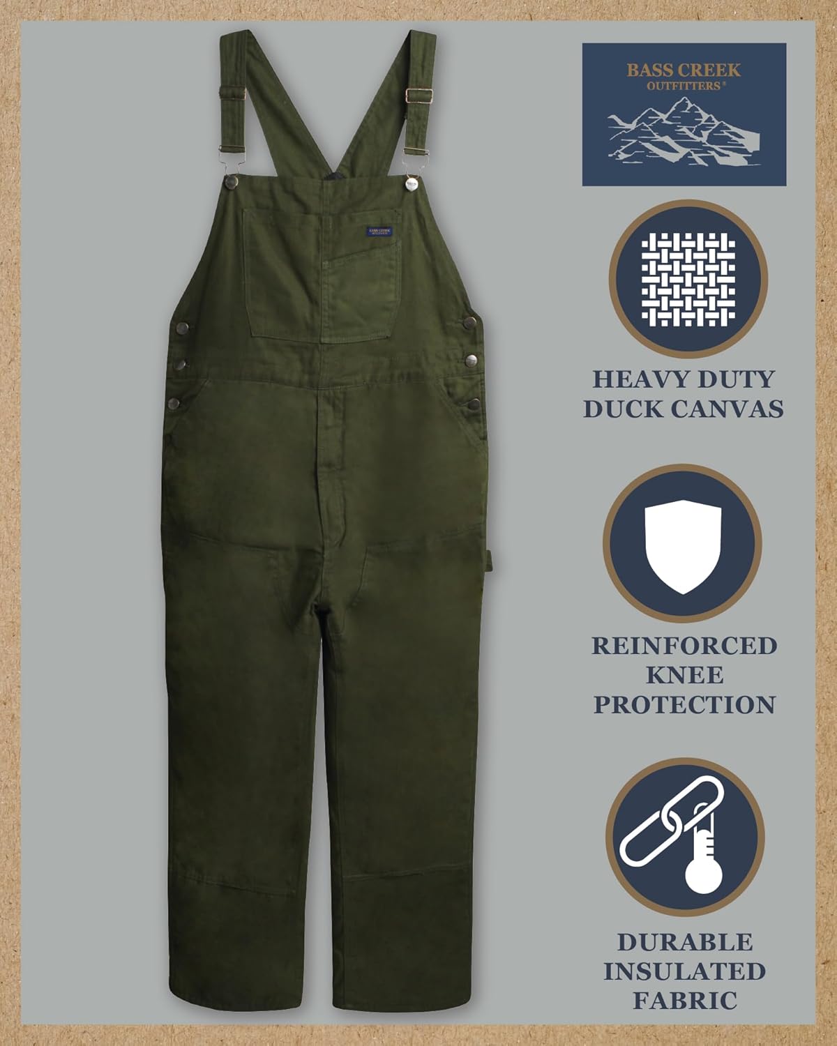 Bass Creek Outfitters Mens Bibs Overalls - Heavy Duty Duck Canvas Safety Workwear Insulated Bibs Overalls for Men