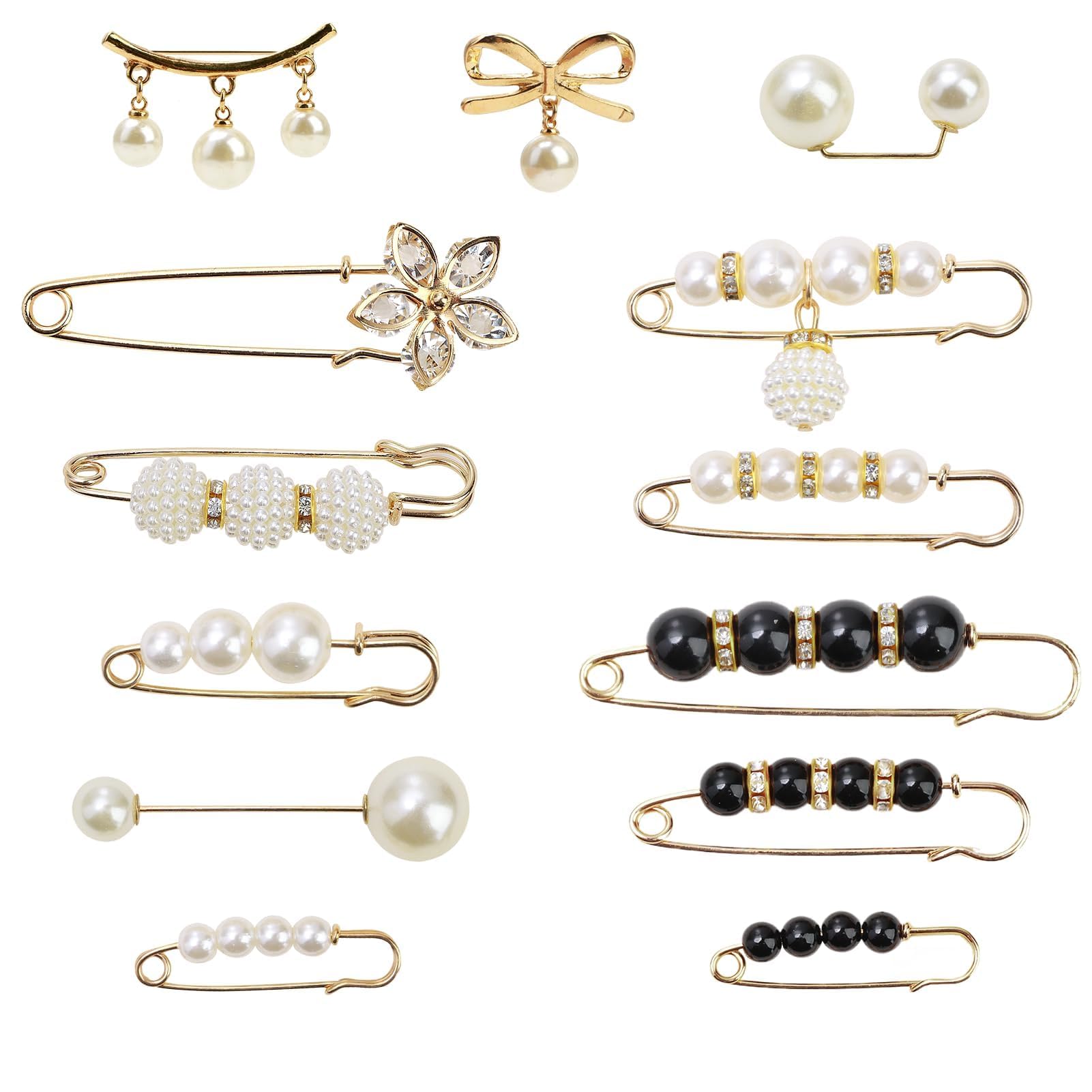 VMINOG Vintage Parels Broche 4 Stuks Dames Broche Trui Sjaal Clips Parelbroches Veiligheidsspelden Decoratieve Kraag Veiligheidsspeld Hemd Broche Clips Voor Trui Kleding Sweater, Metaal