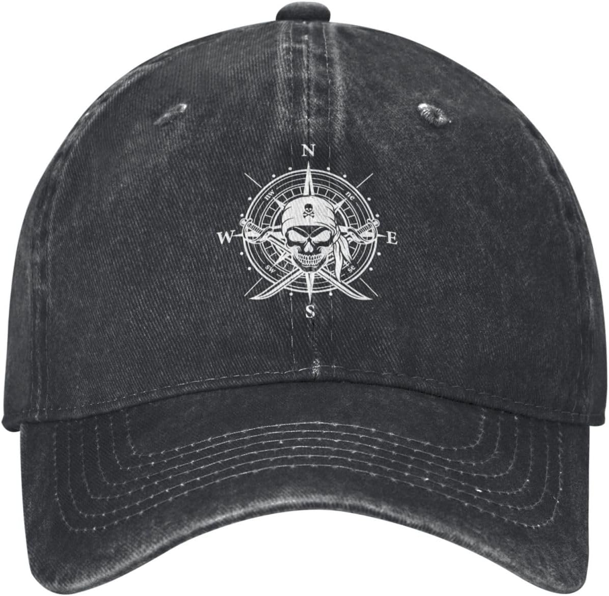 Women's Skull Compass Baseball Cap for Men Women, Adjustable Vintage Distressed Washed Dad Hat - Image 2