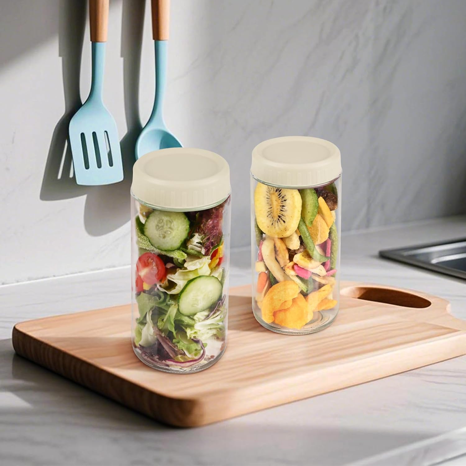 Overnight Oats Containers with Lids, 24oz Wide Mouth Mason Jars with Lids, 9 Pack Glass Jars with Airtight lid for Chia Pudding Yogurt Salad, Meal Prer Oatmeal Jars, Yellow