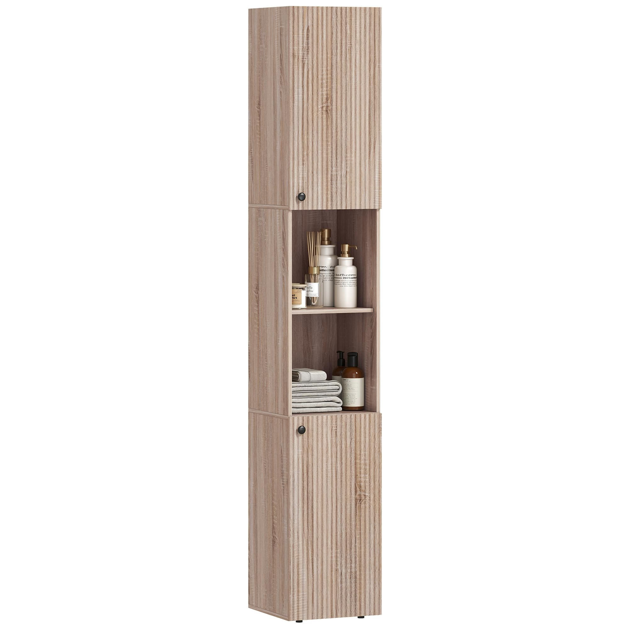 HOMCOM Tall Bathroom Cabinet 6-Tier Slim Tallboy 30 x 31 x 182 cm Natural