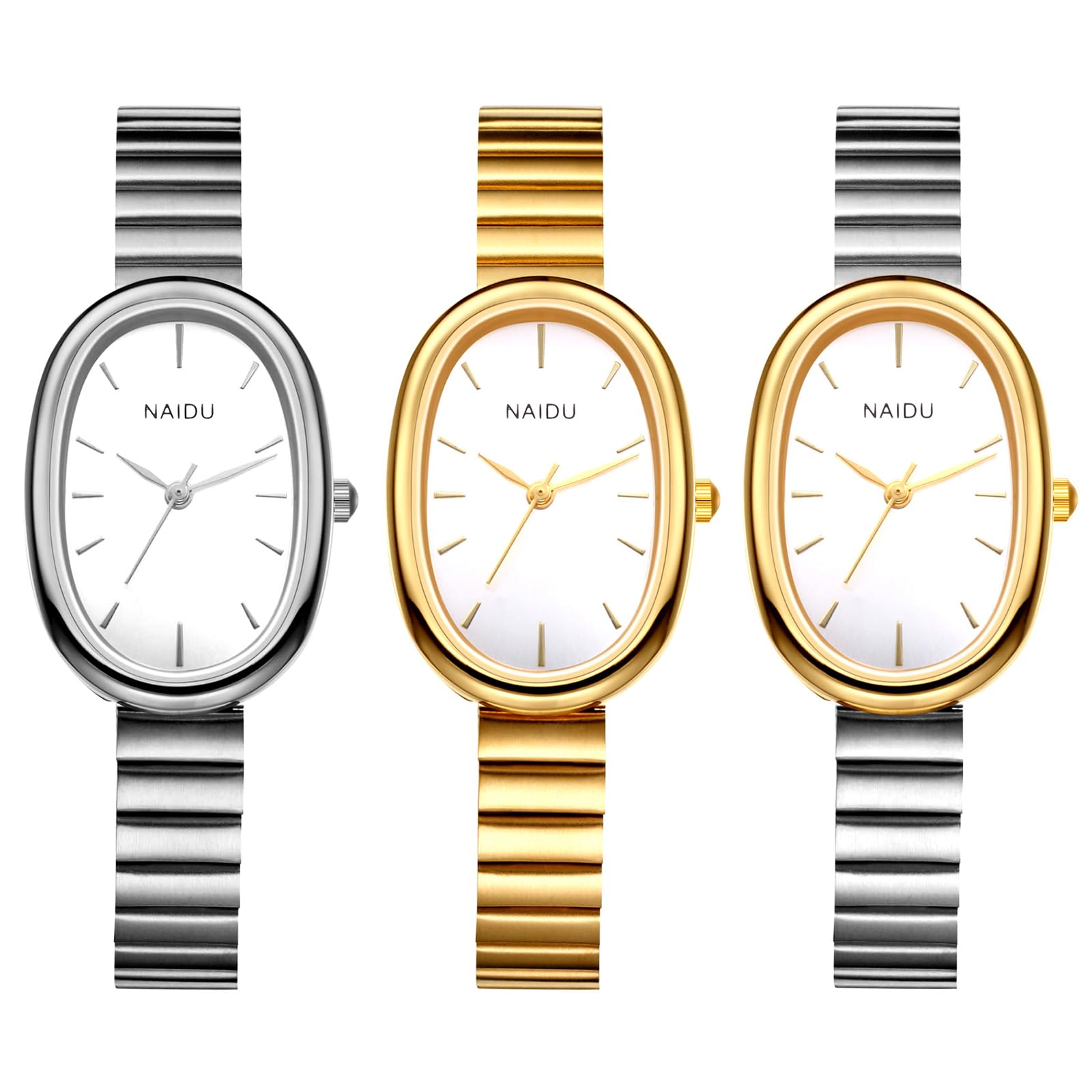 JewelryWe Orologio da Donna alla Moda al Lavoro: Quadrante Ovale Cinturino in Acciaio Inossidabile Regolabile Bracciale da Ragazze Regalo per Lei