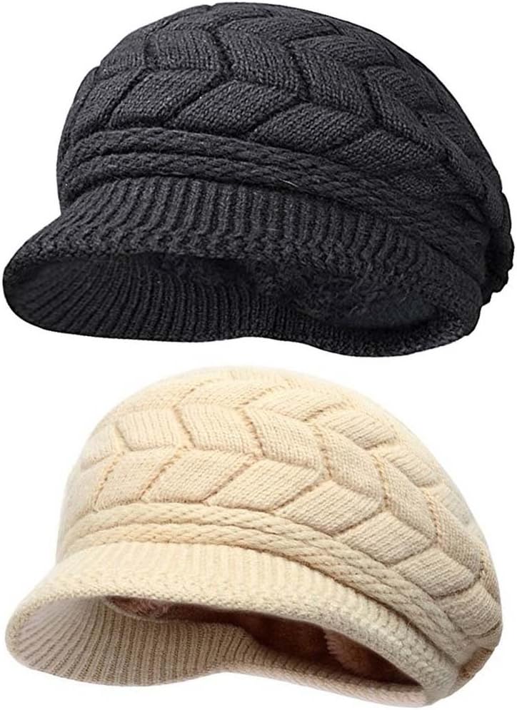 HINDAWI Women Winter Warm Knit Hat Wool Snow Ski Caps with Visor - Image 2