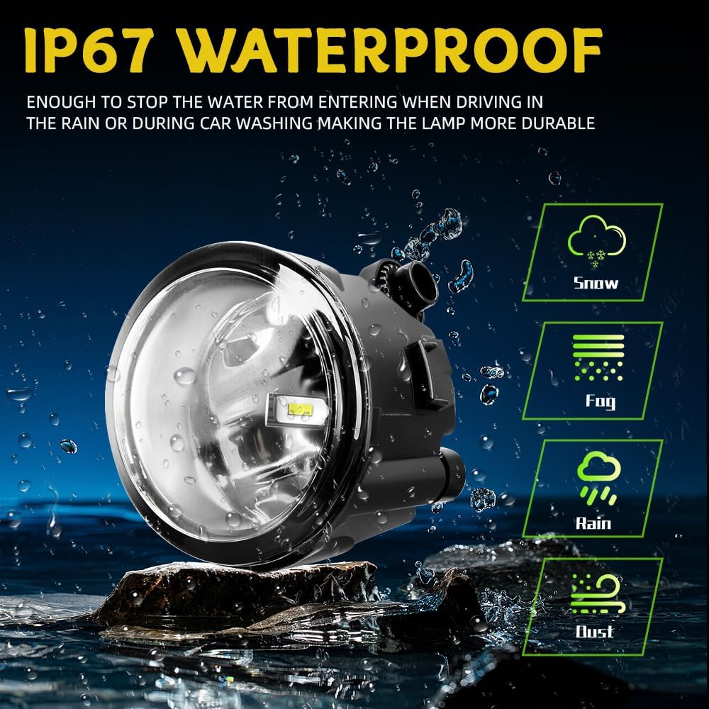 Compatible with Nissan Rogue 2011-2013 Fog Light Assembly, Left+Right Pair, 12V 55W LED Fog Bulb, Plug and Play, 6000k Coolwhite, Pack of 2