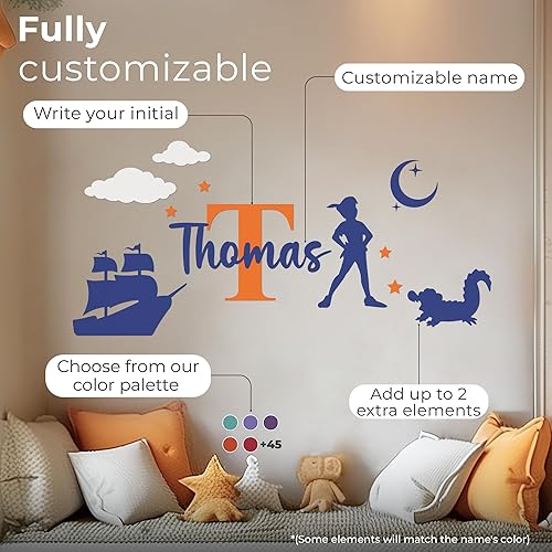Miniatura 2 de CRYPTONITE Calcomanías de vinilo personalizadas con nombre e inicial de Campanilla – Decoración de dormitorio de niña – Calcomanías de pared de B.
