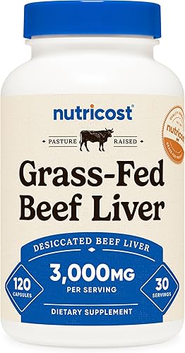 Nutricost Cápsulas de Hígado de Res Desecado Alimentado con Pasto de 3000mg (750mg Por Cápsula), 120 Cápsulas - Sin Hormonas, Sin OMG, Sin Gluten,