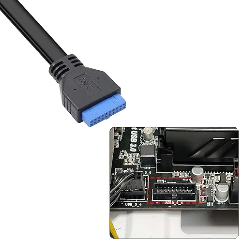 Miniatura 2 de XMSJSIY Cable de panel frontal USB 3.0, cable de placa base de 19/20 pines a conector de extensión USB hembra adaptador divisor -50cm/19.6inch