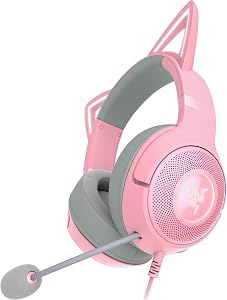 Razer Kraken Kitty V2 Casque USB filaire RGB : Oreilles de chat Chroma - Éclairage réactif au streaming - Micro cardioïde HyperClear - Drivers Triforce de 40 mm - Son surround 7.1 - Rose quartz