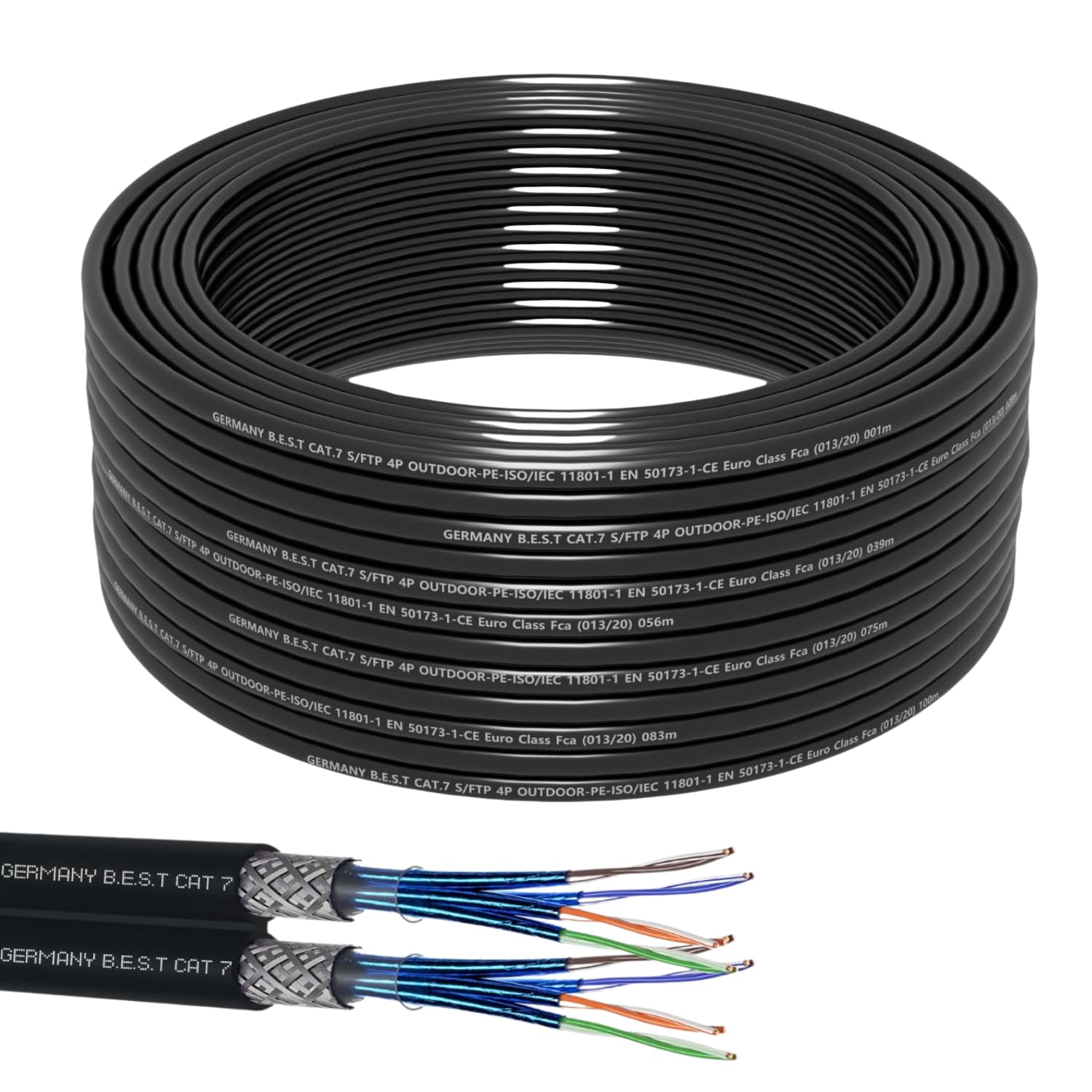 Germany B.e.s.t CAT 7 Duplex Netwerkkabel – 100 M, S/FTP, 10 Gbit/s, Zuiver Koper, LSZH – Voor Gebouwen En Kantoren