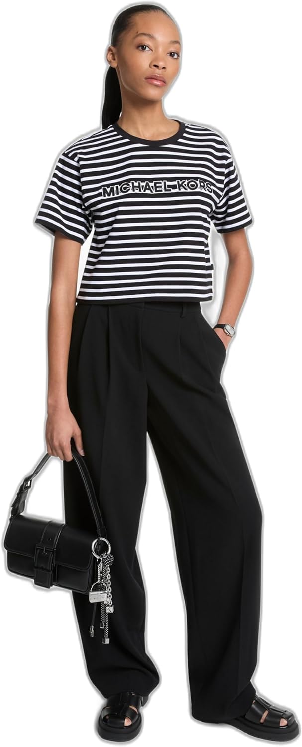 Michael Kors Womens Mk Embossed Logo Oversized Cropped T-Shirt