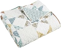 Levtex Home Lottie Cotton Throw Blanket - Patchwork Sienna Teal Green Ochre Taupe Cream 50x60in Soft Pre-Washed