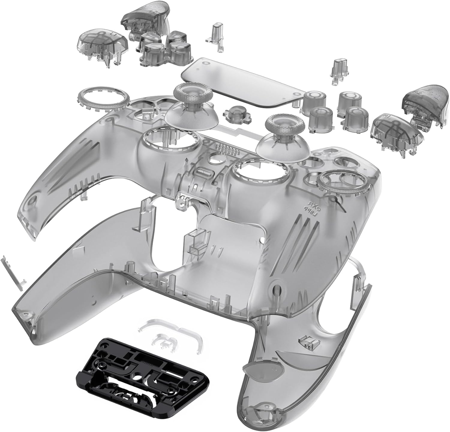 eXtremeRate Luna Redesigned Full Set Shell Buttons Touchpad Cover Compatible with ps5 Controller BDM-030 BDM-040 BDM-050, Clear Black Replacement Top Bottom Cover Case Compatible with ps5 Controller - Image 5
