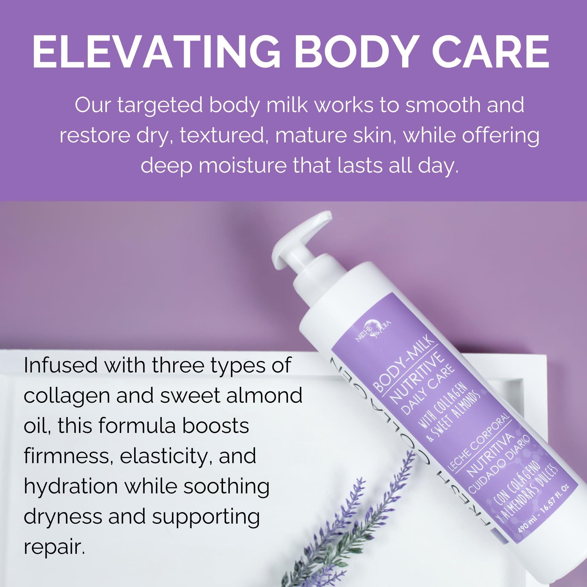 Noche Y Dia Frische Kollagen-Körpermilch, feuchtigkeitsspendende und straffende Lotion für trockene Haut, mit Milchsäure und Glycin, 500 ml