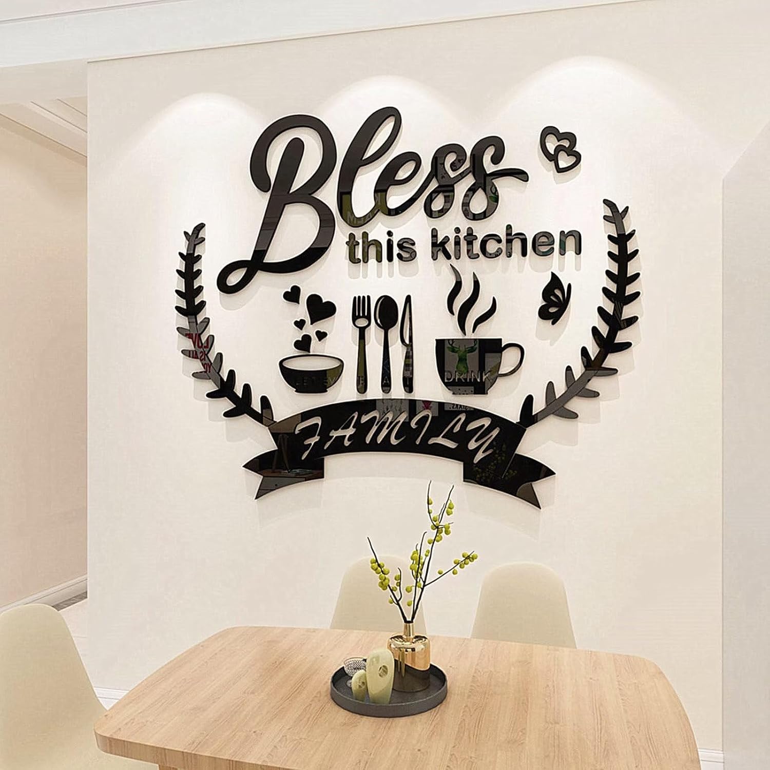 Kitchen Wall Decor 3D-DIY Silver Black Bless This Home for Kitchen Decor Wall Art for Dining Room Living Room Decoración para Cocina