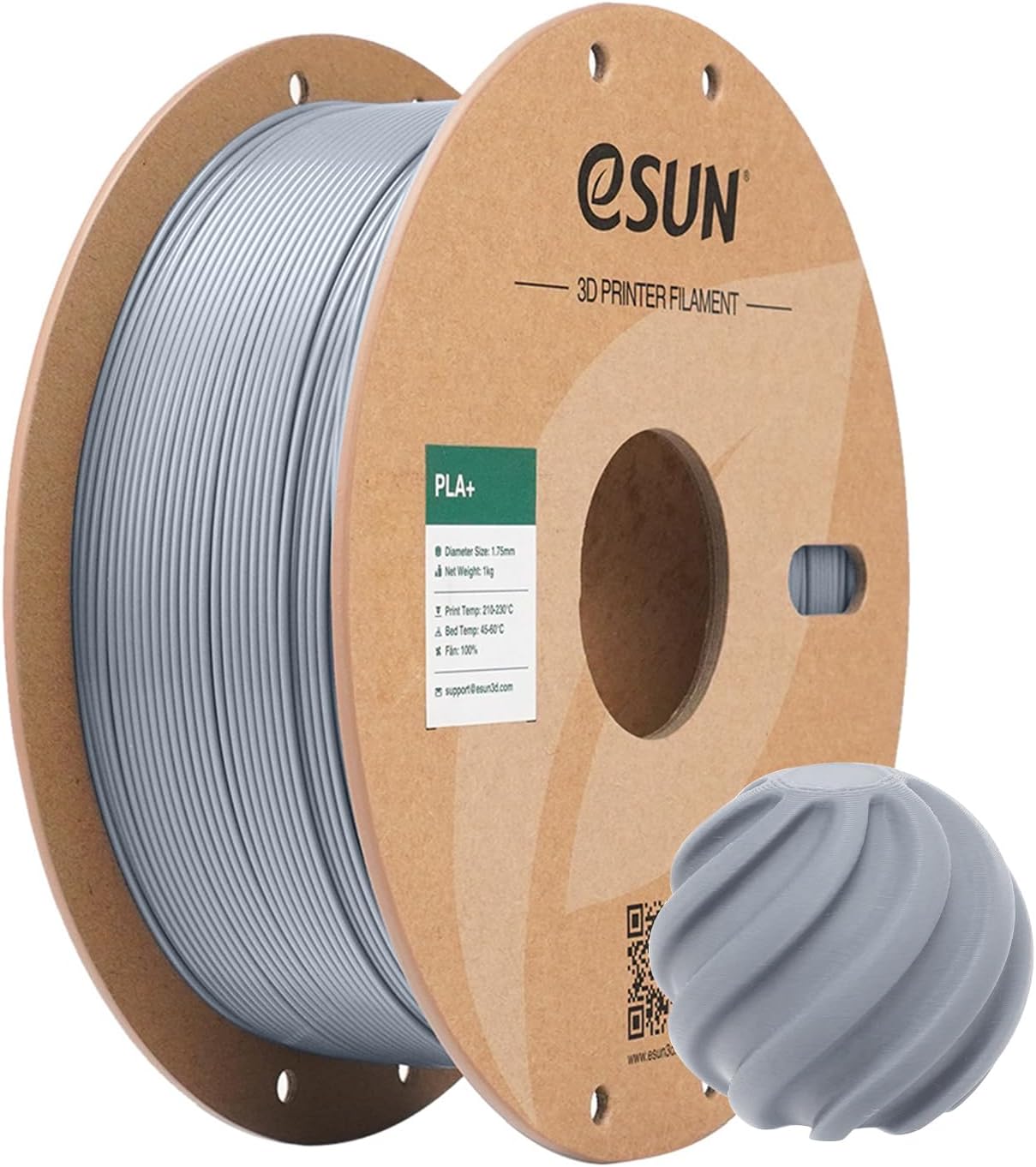 eSUN PLA+ Filament 1.75mm, 3D Printer Filament PLA Plus, Dimensional Accuracy +/- 0.03mm, 1KG Spool (2.2 LBS) 3D Printing Filament for 3D Printers, Silver