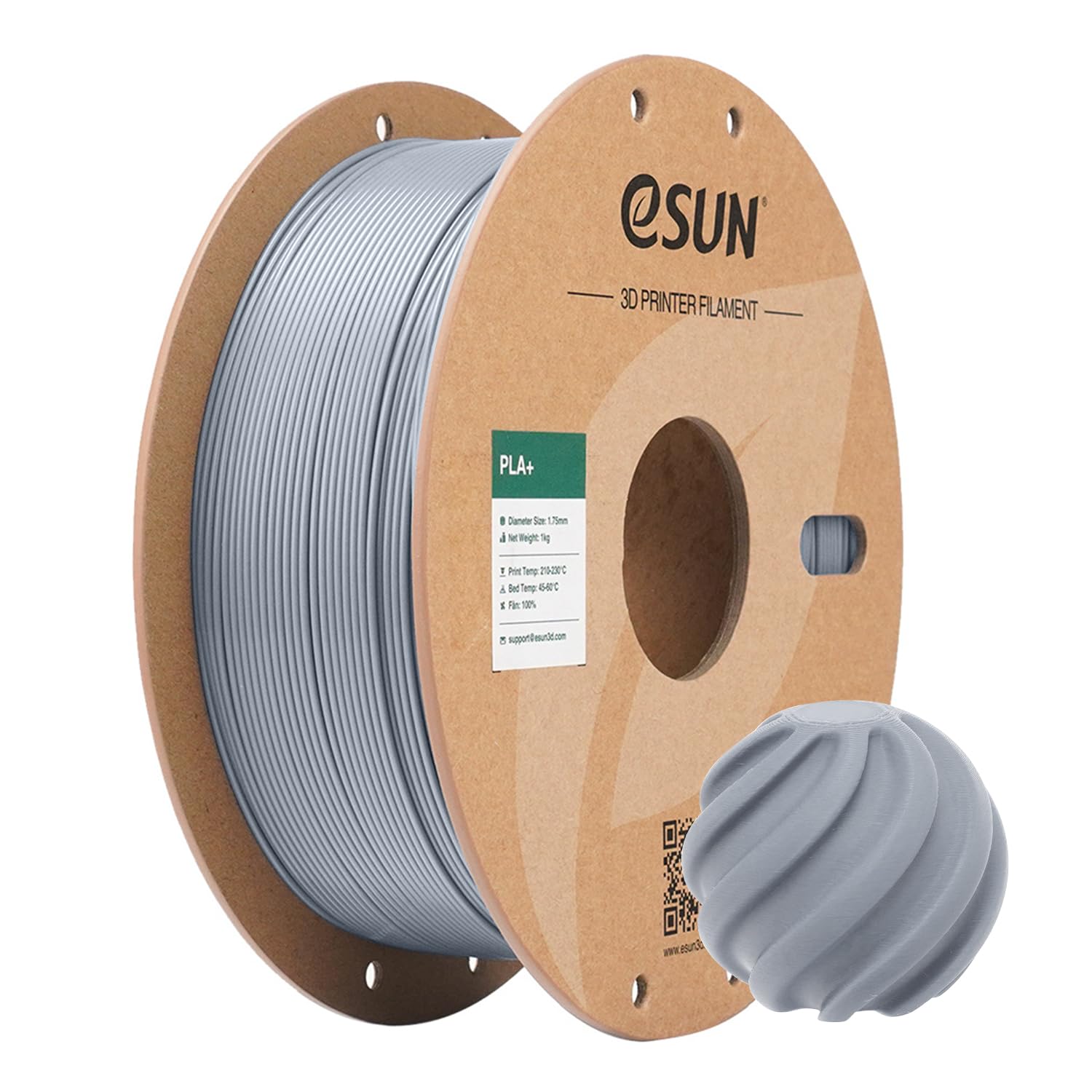 eSUN PLA+ Filament 1.75mm, 3D Printer Filament PLA Plus, Dimensional Accuracy +/- 0.03mm, 1KG Spool (2.2 LBS) 3D Printing Filament for 3D Printers, Silver