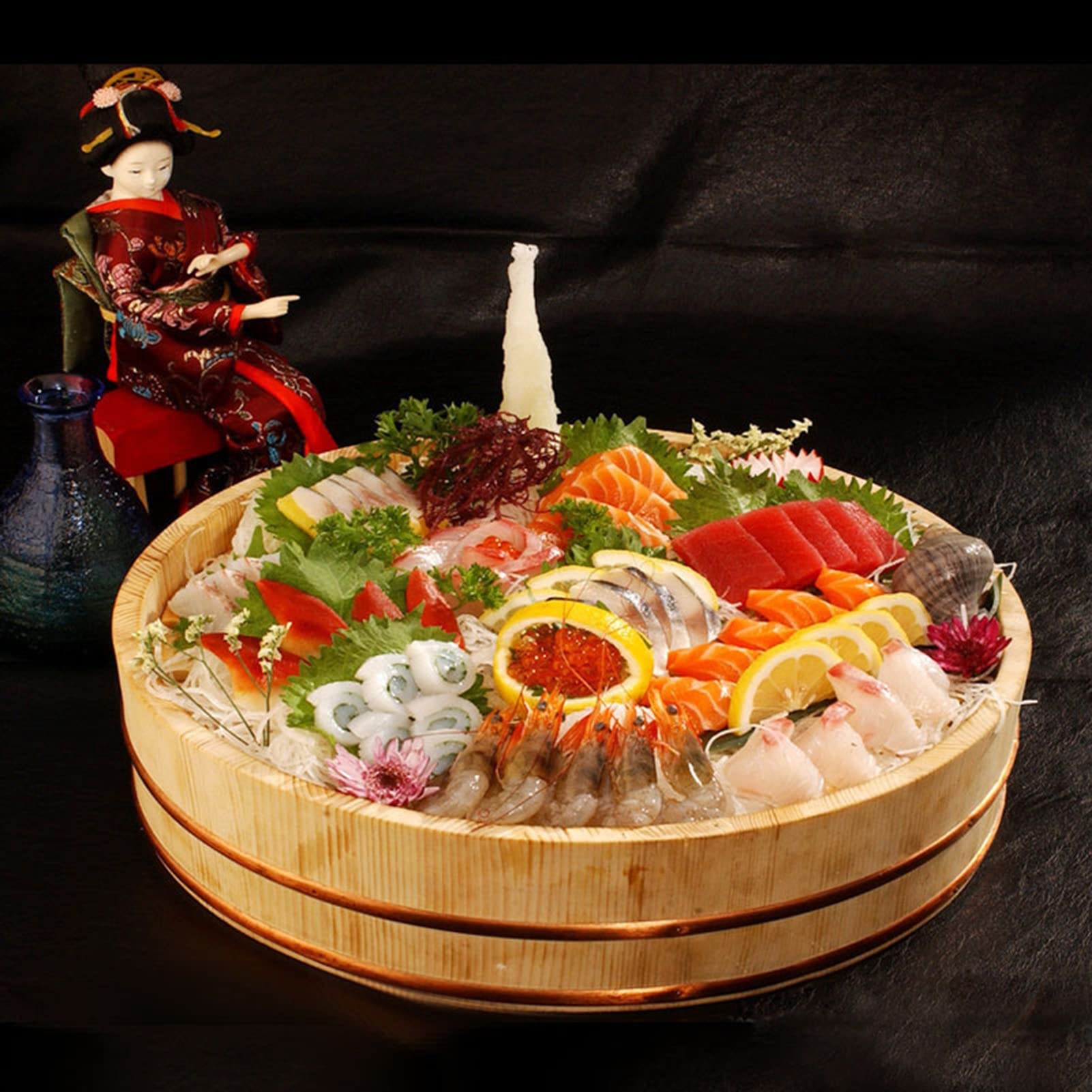 Drewniana wanna do mieszania ryżu Hangiri, japońska miska do sushi, sushi oke, z solidnymi miedzianymi taśmami do gotowania, 12 rozmiarów do wyboru, 36 cm