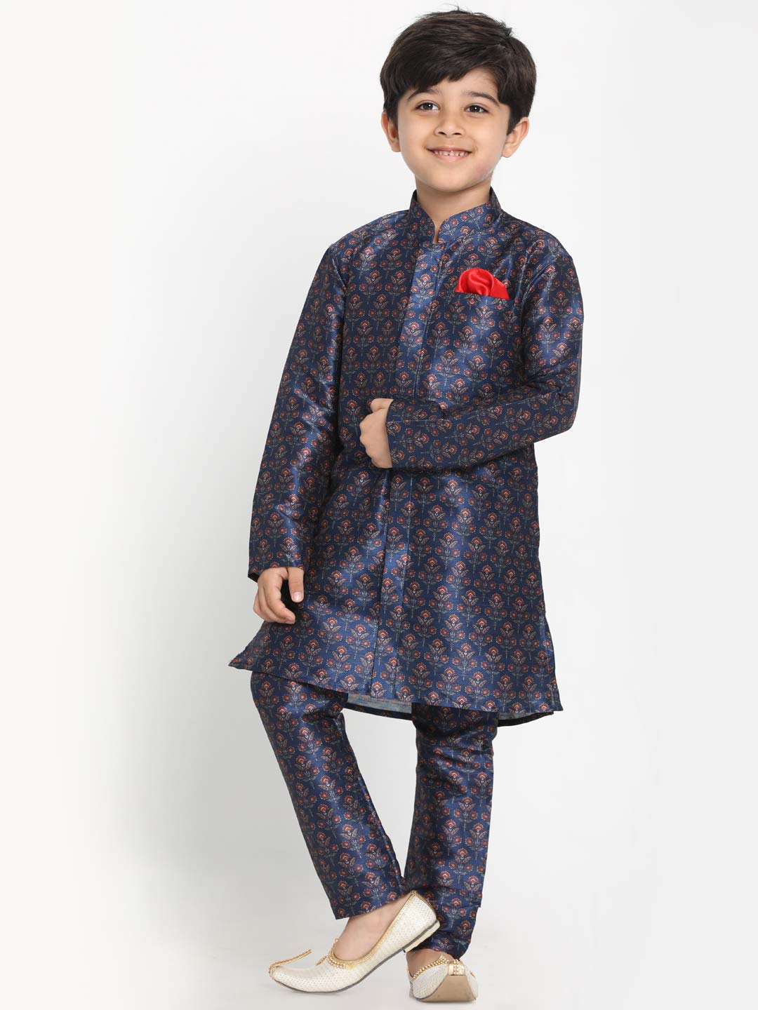Jbn Creation Boys' Multicolor-Base-Blue Silk Blend Kurta And Pyjama Set_Jbnbkp001Nb_18