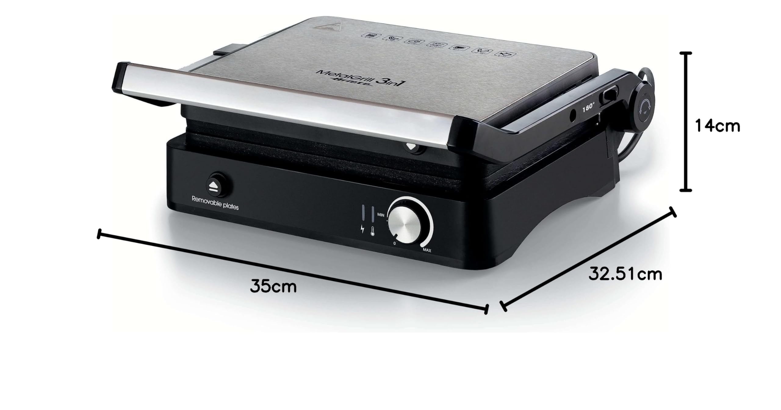 Ariete 1934 MetalGrill 3in1, Griglia elettrica per grigliate miste, 2000W, 3 modalità di cottura, Piastre antiaderenti, Silver/Black