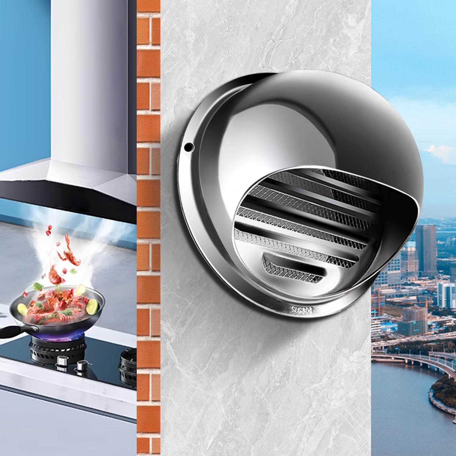 OYSKGNCMW 304 Stainless Steel Chimney Cap,Round Air Vent Cowl Cap Rain Cover Protector Cap Ending,Ducting Ventilation Cap Rain Hat Hood,Exhaust Pipe Range Hood Windshield Vent Cap (100mm/3.9in)
