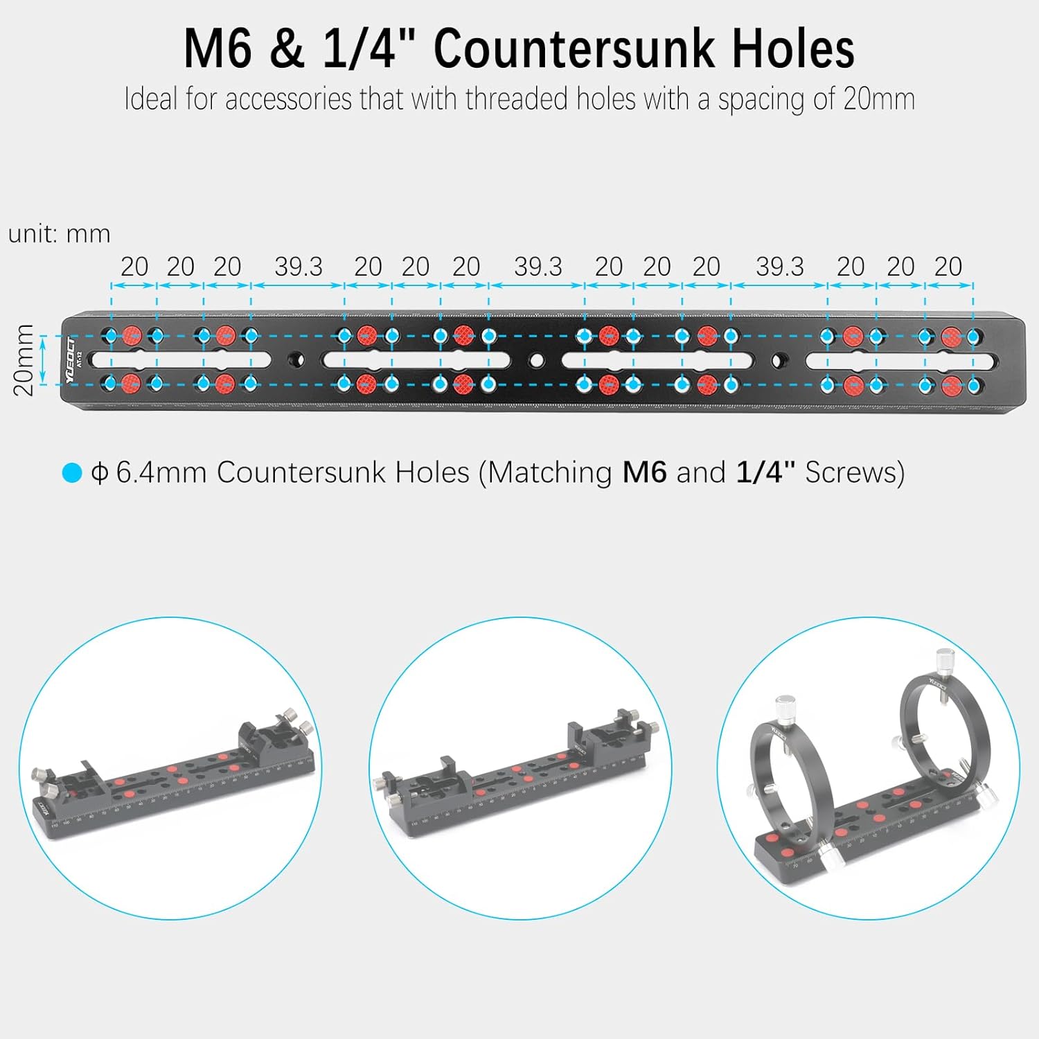 400mm/15.7" Telescope Rail Bar Vixen Style Dovetail Mounting Plate, with M6 1/4" 3/8" Camera Screw for Telescope Saddle Mount Base OTA Equatorial Head Tripod Adapter Sky Astrophotography