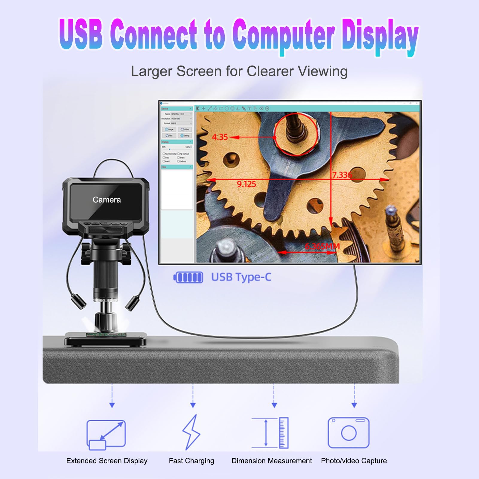 Luocute 1000X-Digitalmikroskop mit 4,3-Zoll-HD-Bildschirm, 10-MP-Kamera, 32-GB-TF-Karte, LED-Leuchten, PC-Ansicht Zum Löten, Münz- und Briefmarkeninspektion, für/OS Kompatibel