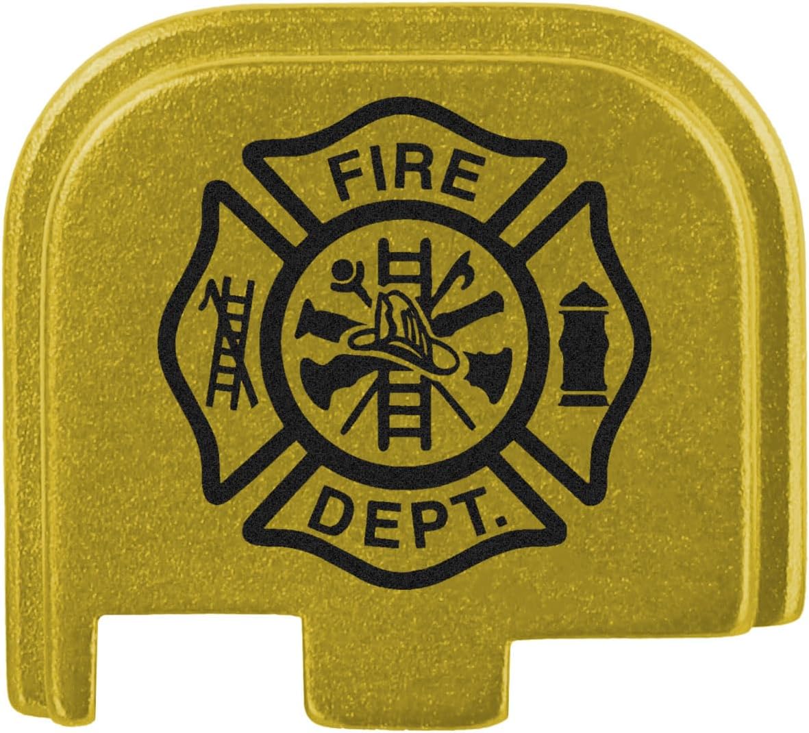 NDZ Performance Slide Cover Back Plate for Glock 43 43X 48 & PSA Dagger Micro – Aluminum Upgrade with Black Engraving – Fire Department Emblem – Gold