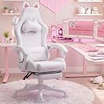 Dowinx Cat Ear Gaming Chair for Adults, Pink Ergonomic Computer Chair with Massage Lumbar Support, Reclining Gamer Chair with Footrest and Headrest, 290 lbs