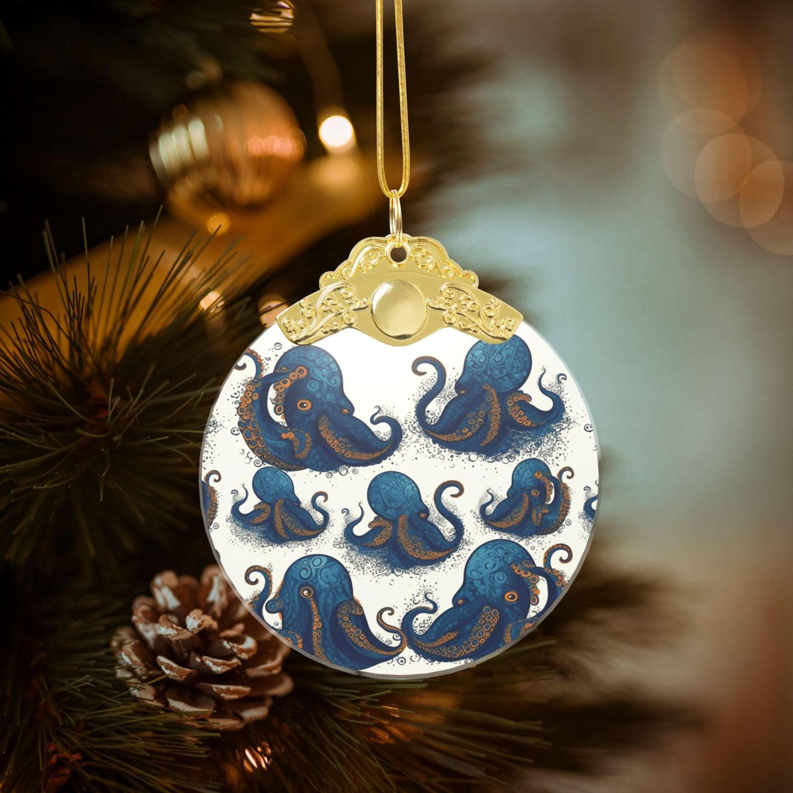 Crystal Christmas Ornaments for Christmas Tree Decoration Hanging Tentacles Octopus Ornament with Gold Ribbon Crafts Round Pendant for Keepsake Gifts Glass Xmas Decor Party Supplies
