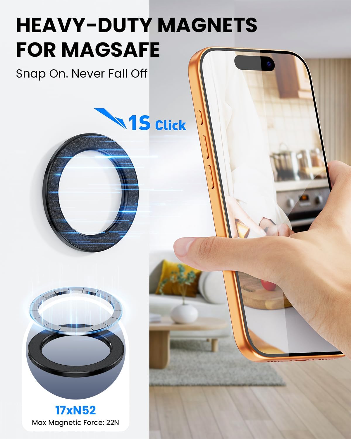 3-Pack Magnetic Phone Holder for MagSafe, Shower Phone Holder, Magnetic Phone Wall Mount Compatible with MagSafe Car Mirror Bathroom, Hands-Free Stand for iPhone 12-17 Series & All Android Phones image 2