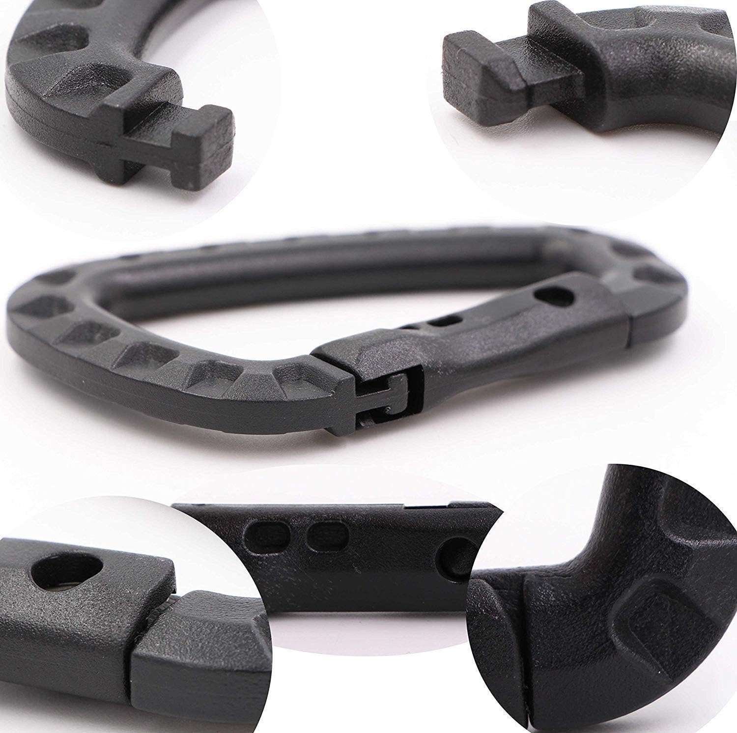 Tactical Carabiner Keychain - 10 Pack Hard Polymer Carabiners D Rings Light Weight Spring Snap Gear Clip Utility Hooks Backpack Hanging Buckle for Outdoor Travelling Camping Hiking Fishing Black - Image 3