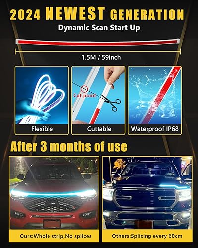Miniatura 3 de Tira de luz de capó de arranque de escaneo dinámico, luces direccionales de flujo secuencial, tira de luz LED flexible para automóvil, luz exterior
