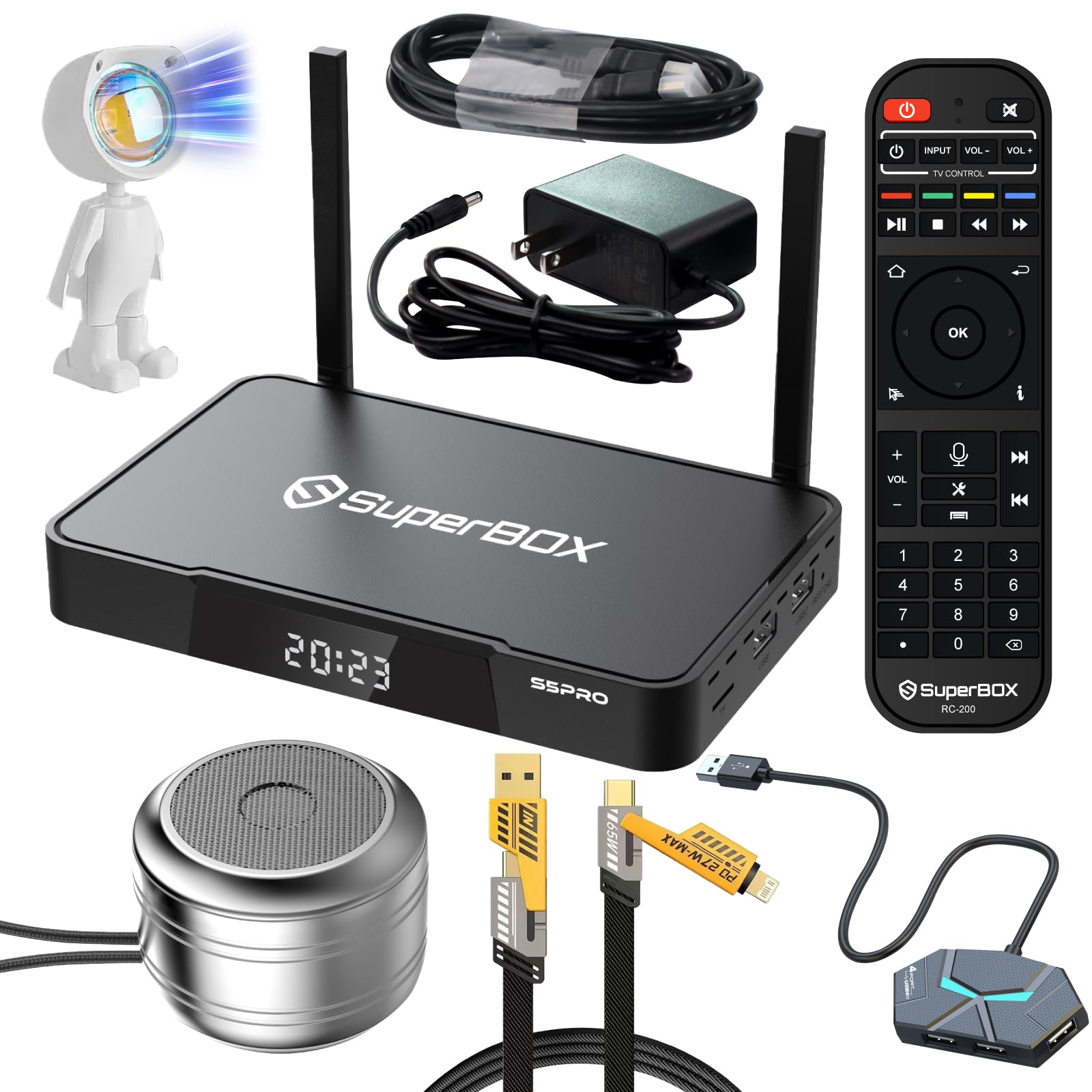 2024 Newest Version Bundle S-5 Box P-ro,with Voice Remote,4GB+32GB,Sunset Lamp*1,Portable Audio*1,2T2R,Quad-Core,6K HDMI,2024 Newest Super Stable Box,Ideal for Movies and Sports Programs