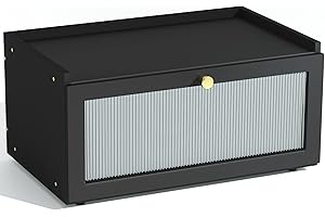 Black Bread Box with Window and Bamboo Lid