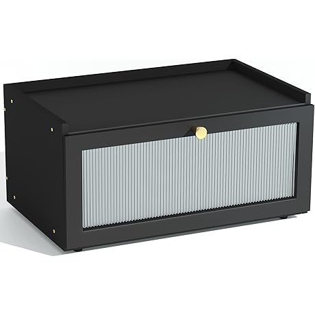 Black Bread Box with Window and Bamboo Lid