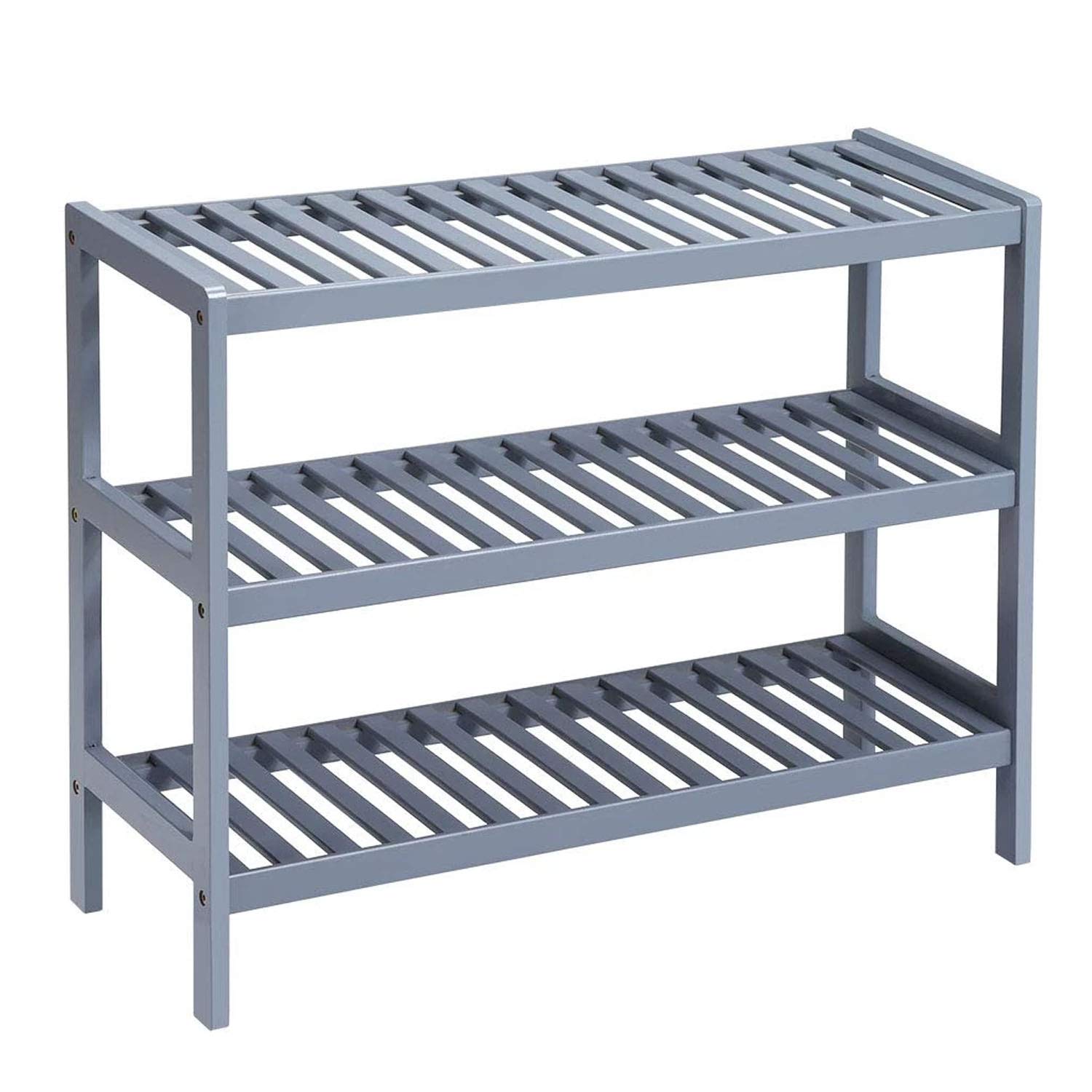 Taylor & Brown 3 Tier Grey Bamboo Shoe Rack Shelf Organiser Ideal for Bedroom, Bathroom, Hallway & Small Spaces Large Capacity Up to 12 Pairs of Shoes (54.5x70x24.5cm)