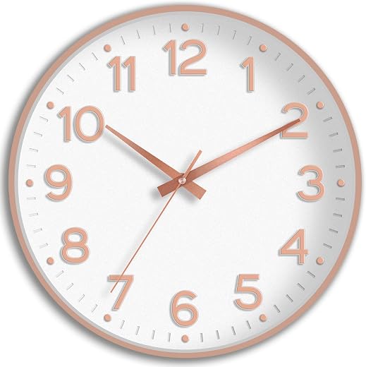 Roymnie Wall Clock, Silent Wall Clocks Battery Operated 8 Inch-Modern Non Ticking Analog Clock Decorative for Kitchen Office Bathroom Bedroom(White Rose Gold)