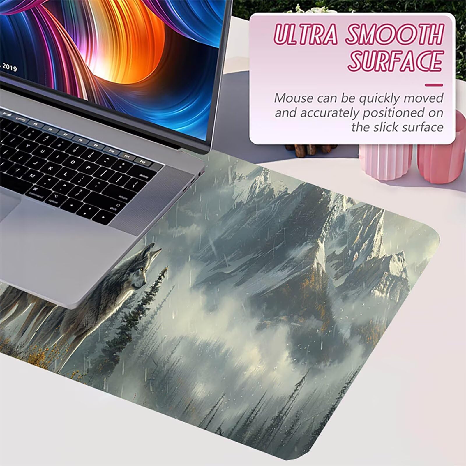 Tappetino Mouse XXL 1500 x 800 mm, Tappetino Mouse Lupo, Gaming Mousepad Migliorare la Velocità e la Precisione, Mouse Pad con Base in Gomma Antiscivolo, Ufficio Accessori Gaming, Grigio F-3027