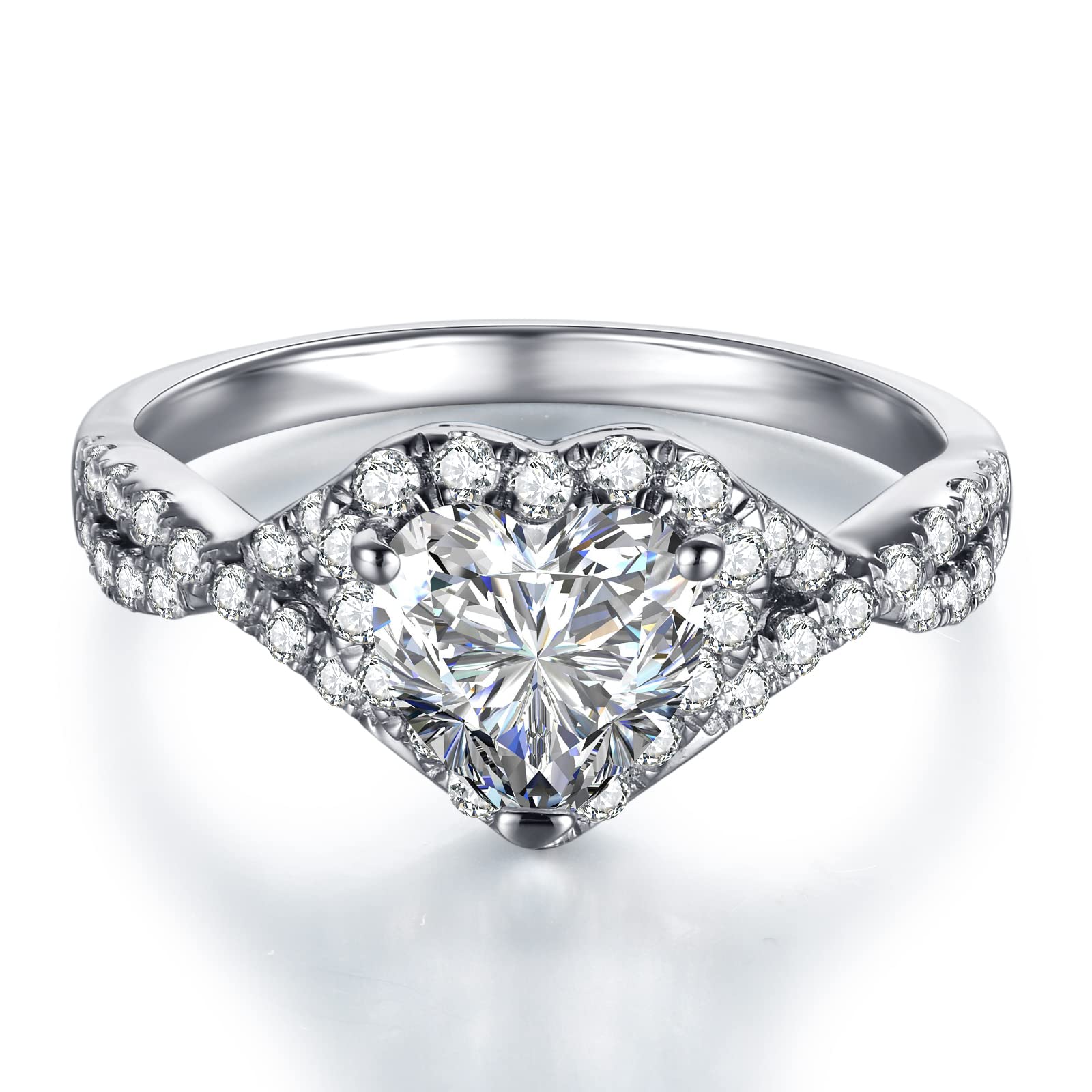 Atylyk Moissanite Engagement Rings 1ct Heart Twisted band Halo Style Gold Plated Sterling Silver Ring for Women