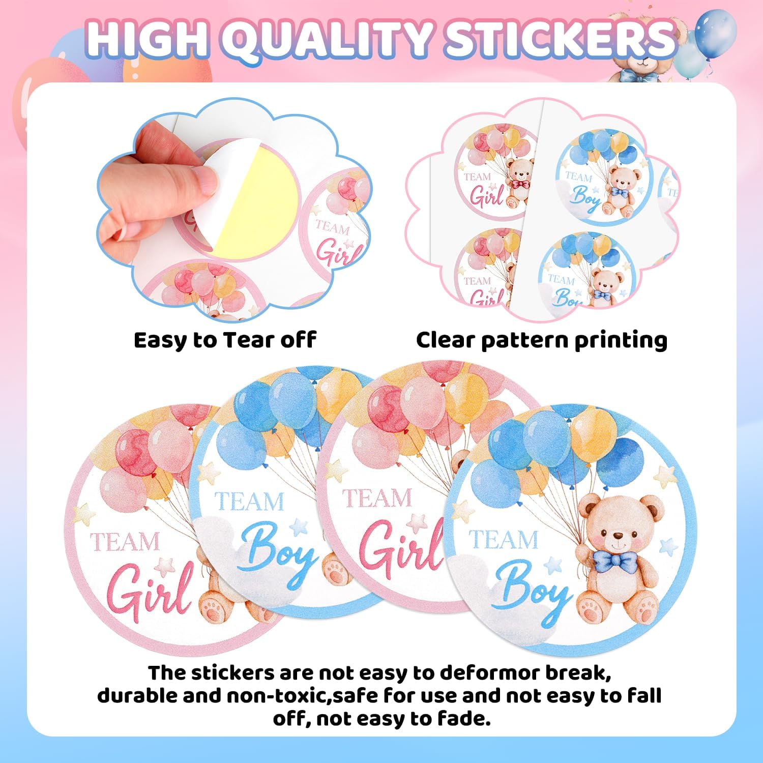 100Pcs Cute Bear Stickers 2 Inch Round Team Boy Team Girl Gender Reveal Paper Decals Self-Adhesive Gender Reveal Tags for Baby Shower Gender Reveal Party Supplies