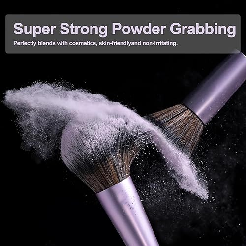 Miniatura 2 de BS-MALL Juego de brochas de maquillaje de viaje, correctores de polvo, sombras de ojos, juego de maquillaje con espejo de luz LED, 14 piezas (morado)